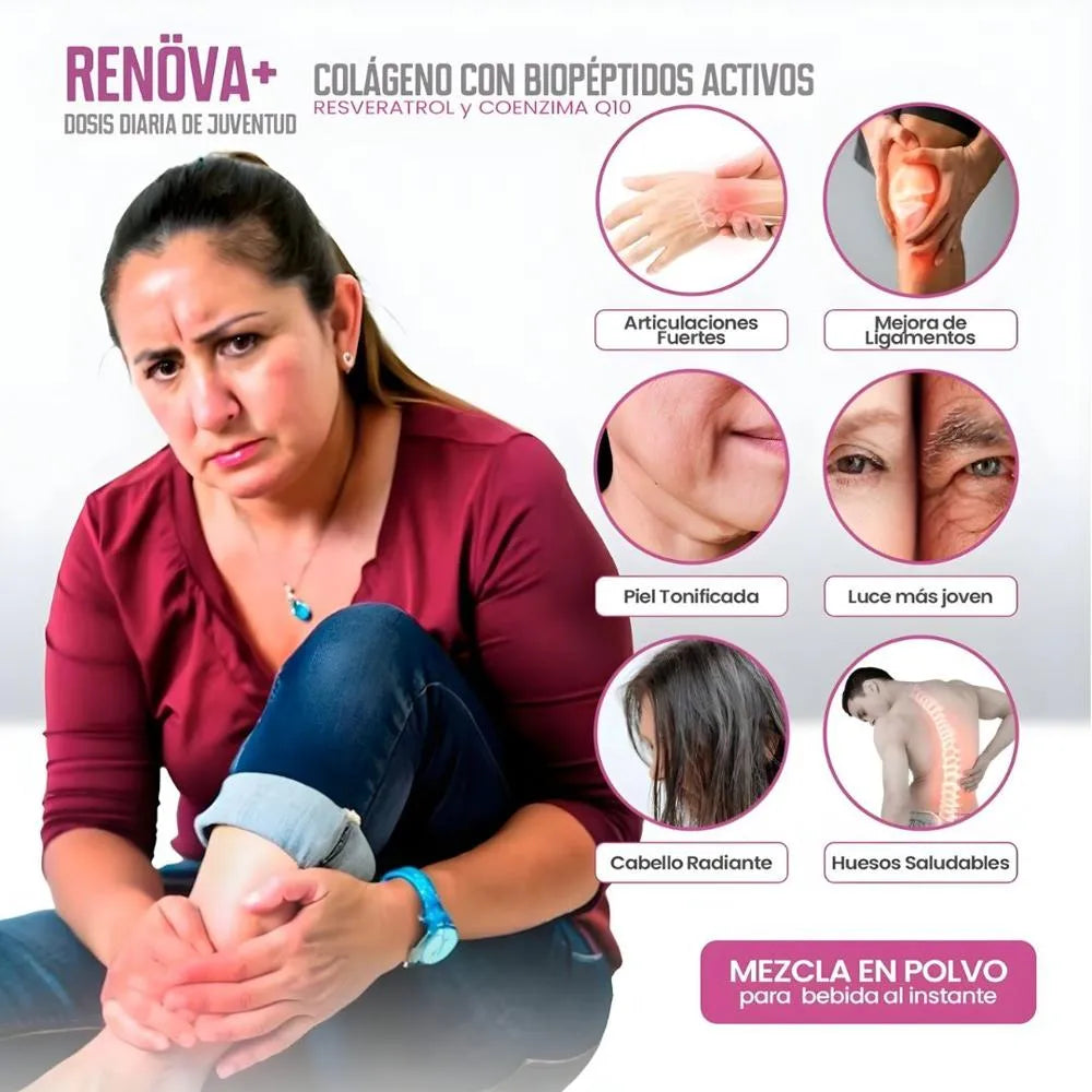 RENÖVA+ COLÁGENO HIDROLIZADO con Biopéptidos Activos Piel Firme, Cabello y Uñas