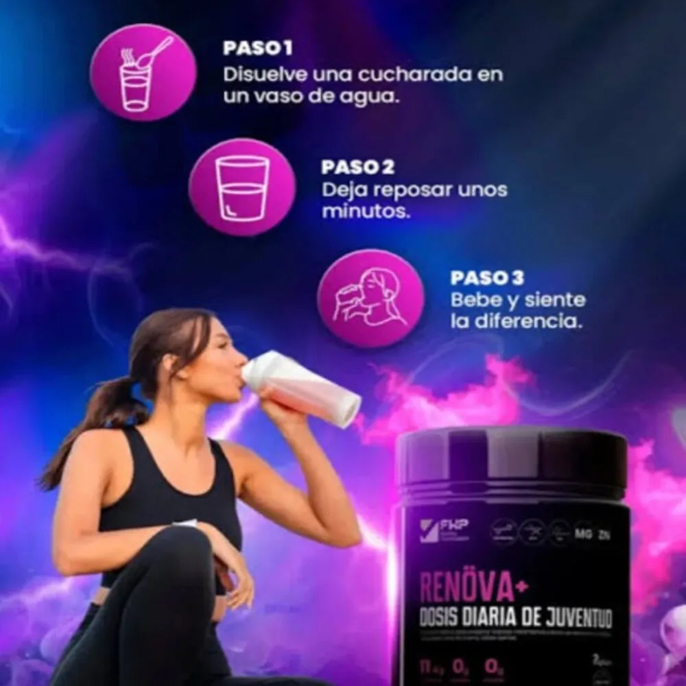 RENÖVA+ COLÁGENO HIDROLIZADO con Biopéptidos Activos Piel Firme, Cabello y Uñas
